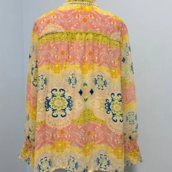 CYNTHIA ROWLEY Plus Long Sleeve Multicolor Blouse Size 1X - Picture 4 of 8